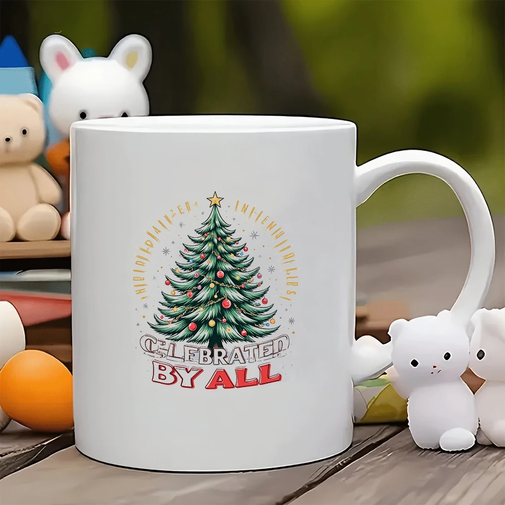 

11oz Cup Cartoon Christmas Tree Decor Snowflake Background Family Celebration Cup Christmas Gift for Kids Family Office Cof