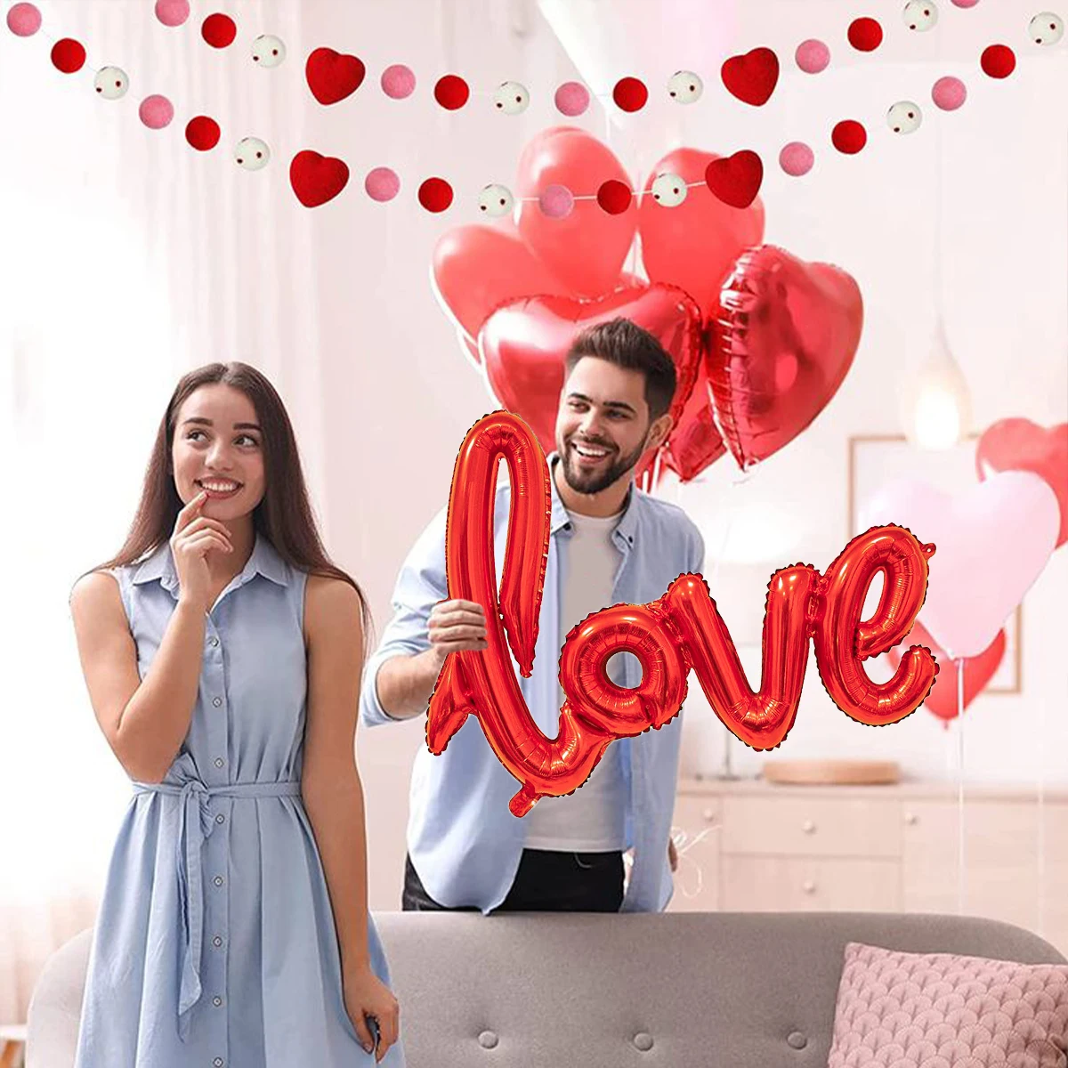 Rotes Liebesbrief-Ballon-Set 18 Zoll Herzförmiger Ballon mit Simulationsblütenblättern Valentinstag Hochzeitsfeier Dekoration – Detail 7