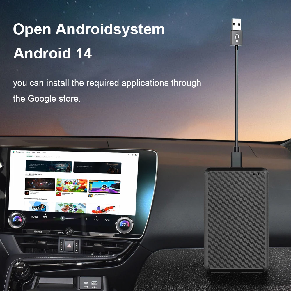 Android14 Wired to Wireless CarPlay Ai Box Android Auto 3in1 For Youtube Nexflit 4Cores 2G+16G Plug and Play For Audi Mazda Benz