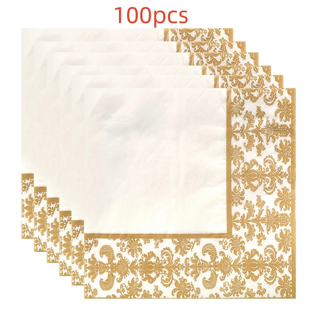 20/60/100Pcs color napkins Gold printed placemat paper Hotel cup flower paper Wedding atmosphere paper