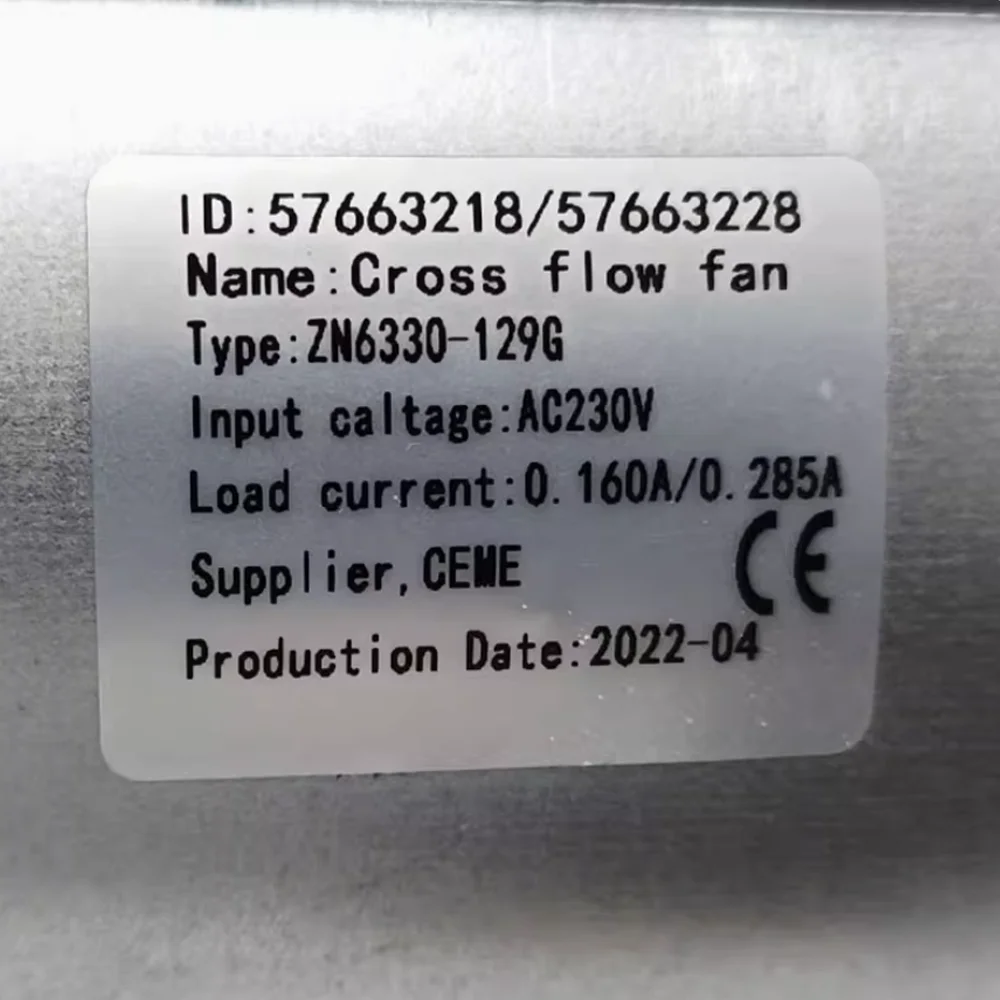 3000 5400 5500 Elevator Fan 57663218 57663228 ZN6330-129G AC230V ID:57663218/57663228 Cross Flow For Car 1 Piece
