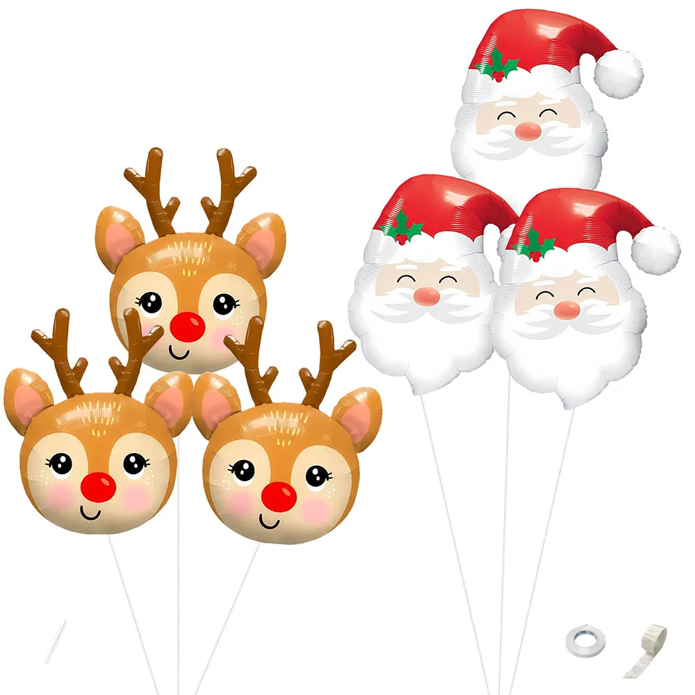 6-teiliges 27-Zoll-Elch-Weihnachtsmann-Folienballon-Set für Weihnachten, Neujahr, Dekoration, Winter-Thema, Karneval, Party-Dekoration