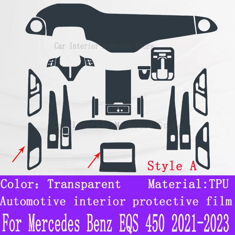 For Mercedes Benz EQS AMG 450 2022  Car Interior Center Console Transparent TPU Protective Film Anti-scratch Repair Film Refit