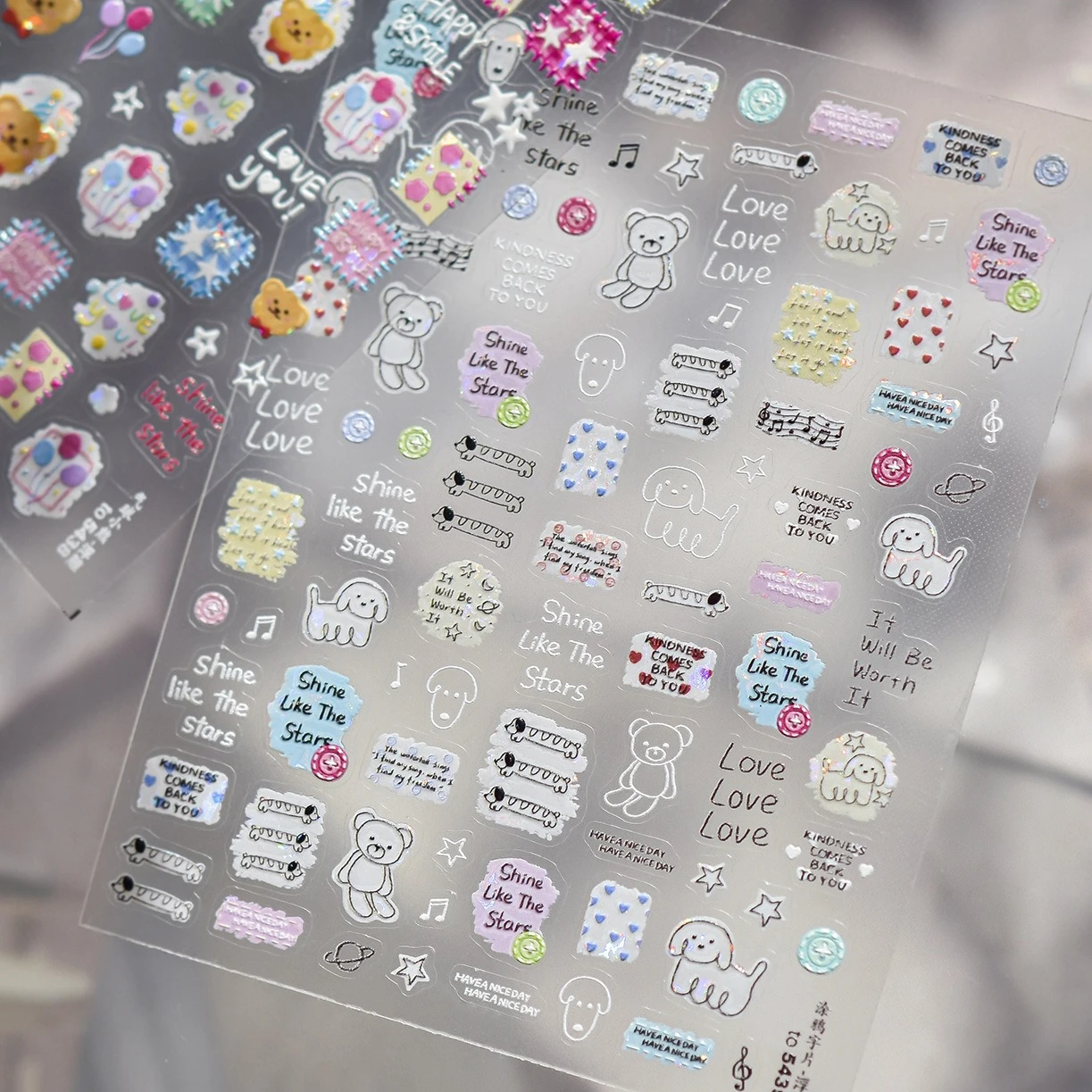 البساطة التصحيح الدب الكلب الكتابة على الجدران حروف نجمة كوكب الموسيقى ملاحظة القلب زر كلمة كتلة مسمار الفن ملصق DIY بها بنفسك مانيكير الشارات