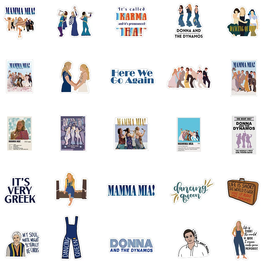 10/30/50pcs Mamma Mia Cartoon Stickers Music Love Movie Graffiti Sticker Luggage Laptop Guitar Phone Case Waterproof Decal Gifts