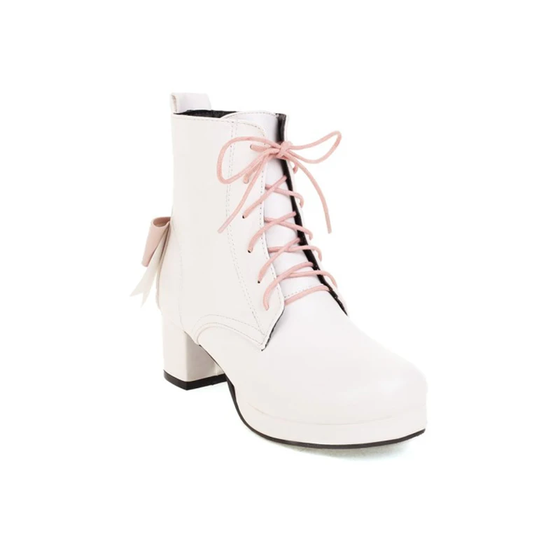 Kolnoo Handmade New Hot Sales Womens Chunky Heel Boots Butterfly Sweet Style Lolita Ankle Boots Evening Fashion Winter Shoes