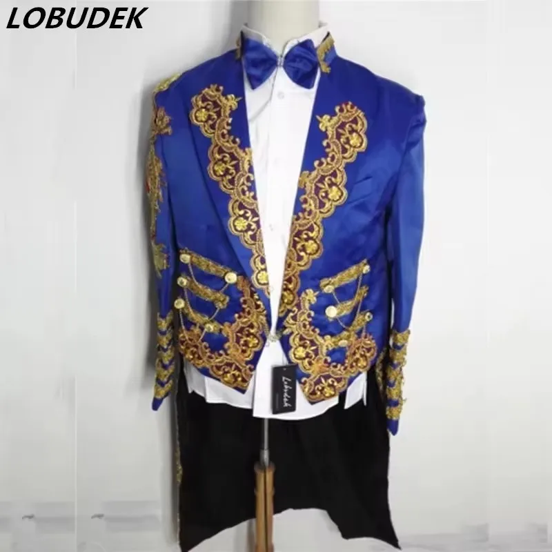 Male Singer Men's Formal Wedding Tailcoat Suit Jackets Chorus Groups Tail Blazers Prom Party Stage Performance Magic Show Coat