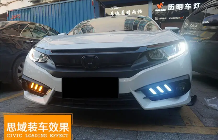 1 Set DRL LED For Civic 2017 2018 Daytime Running Light 12v ABS Fog Light Cover With Yellow Turn Signal Light