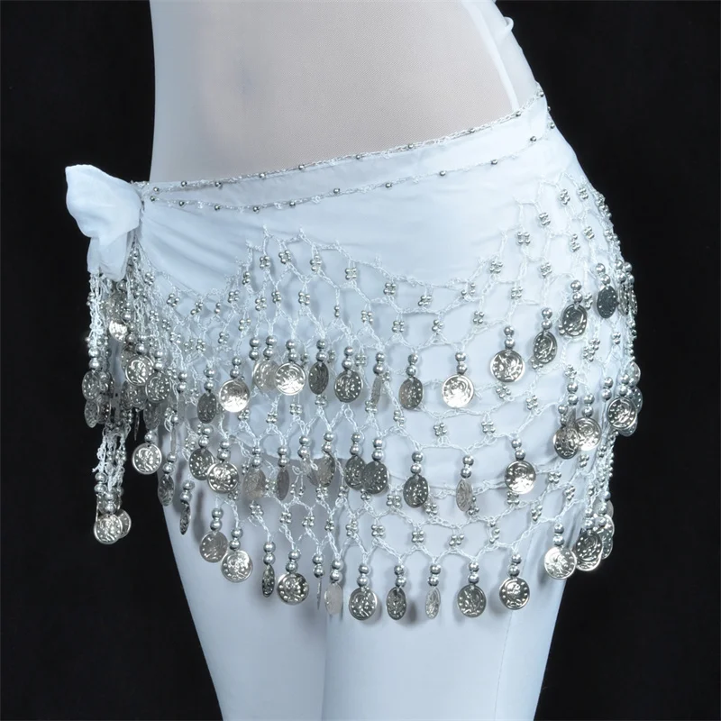 Adult Glittery Coins Dancewear Belly Dance Hip Scarf Fringe Triangle Wrap Belt Skirt for Women Female Outfit Party Tassel Wrap