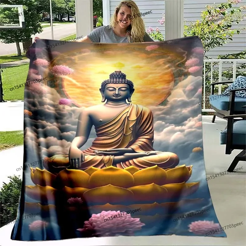 Buddha Sakyamuni Buddhist Faith Religious Soft Flannel Blanket Warm Plush Prayer Blanket Living Room Bedroom Bed Sofa Blanket