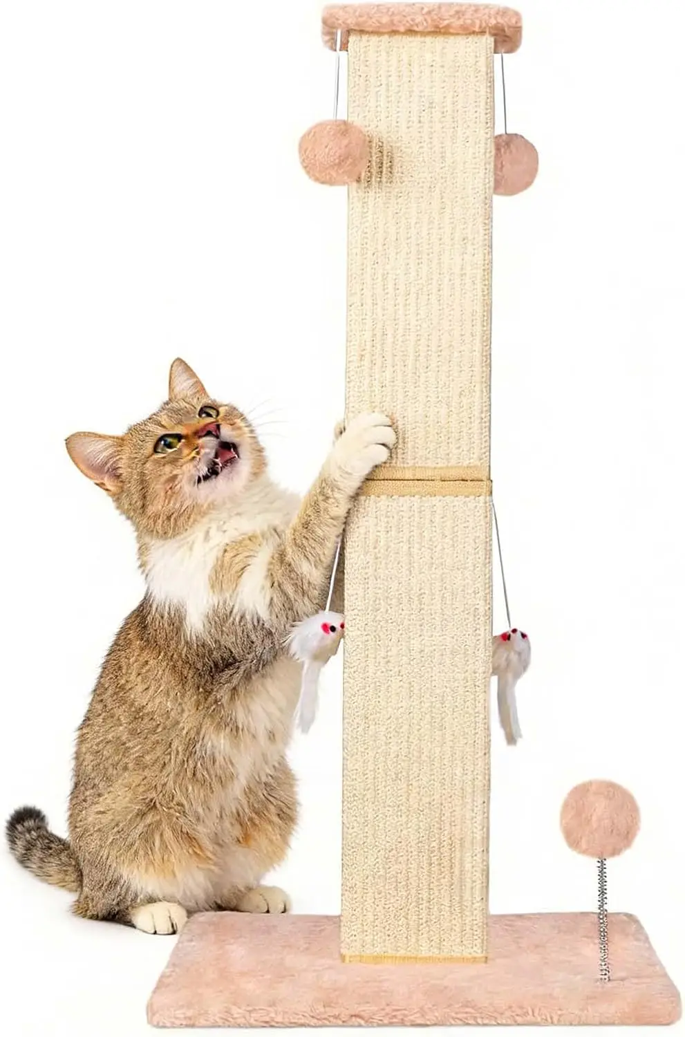 

Large Cat Scratching Posts for Indoor Cats, 32" Tall Vertical Cat Scratching Post with Dangling Toys, Premium Sisal Rope