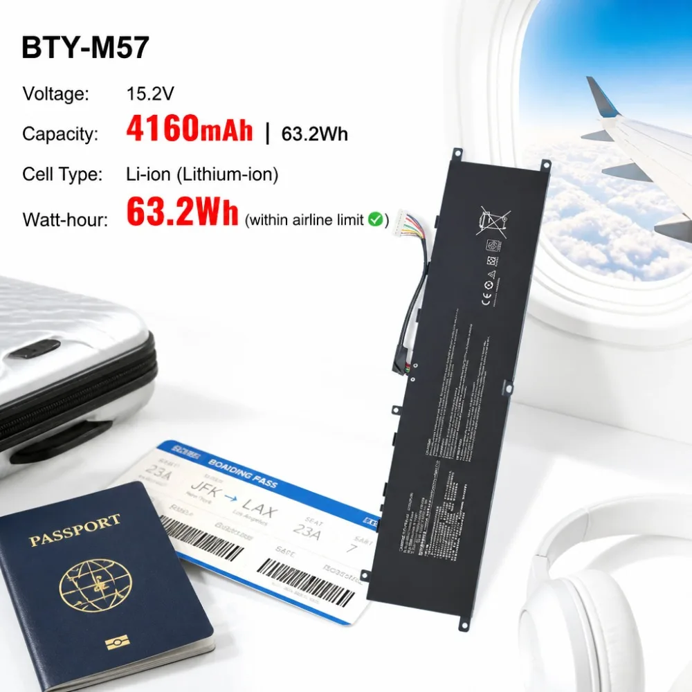 15.2V 4160mAh 63.2Wh BTY-M57 Battery for MSI GP66 GP76 Leopard 10UG 11UG 12UG MS-17K3 17K4 1542 1543 Laptop