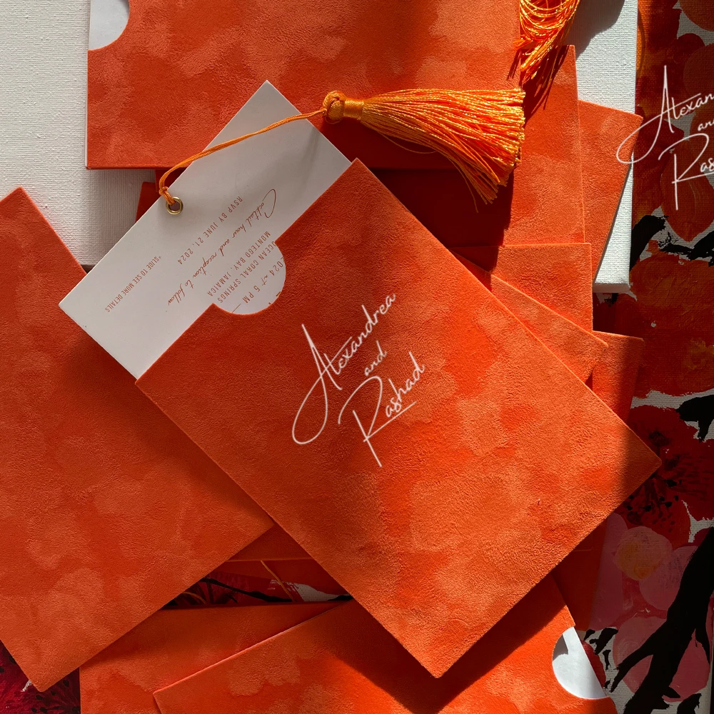 100 pcs Orange Velvet Wedding Invitation Card Personalized Business Wedding Quinceanera Birthday Invitation Card