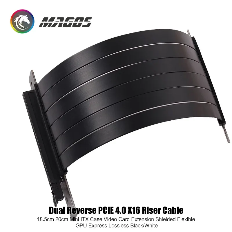 PCIE 4.0 3.0 X16 GPU Riser Reverse Cable 18.5/20cm for ITX Case, Video Card Extension Shielded Flexible Lossless, White/ Black