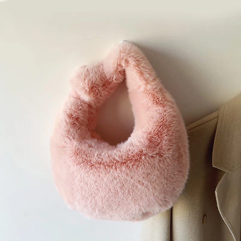 Winter frauen Plüsch Halbmond Pelz Handtasche Kleine Handgelenk Kupplung Mode Kurzen Griff Telefon Tasche Geldbörse Damen Mode Zubehör