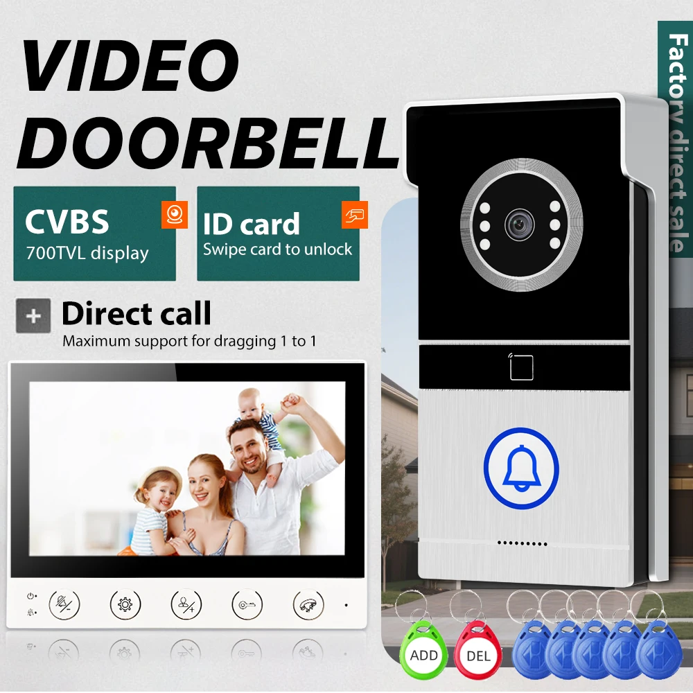 Sistema di controllo accessi e citofono CDVS da 7 pollici a 4 linee, visione notturna 700TVL, supporta carte d'identità adatte per appartamenti e residenze