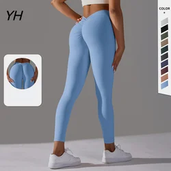 Mallas de Yoga con espalda en V para mujer, Leggings sexys para entrenamiento, gimnasio, correr, pantalones ajustados de cintura alta, ropa activa