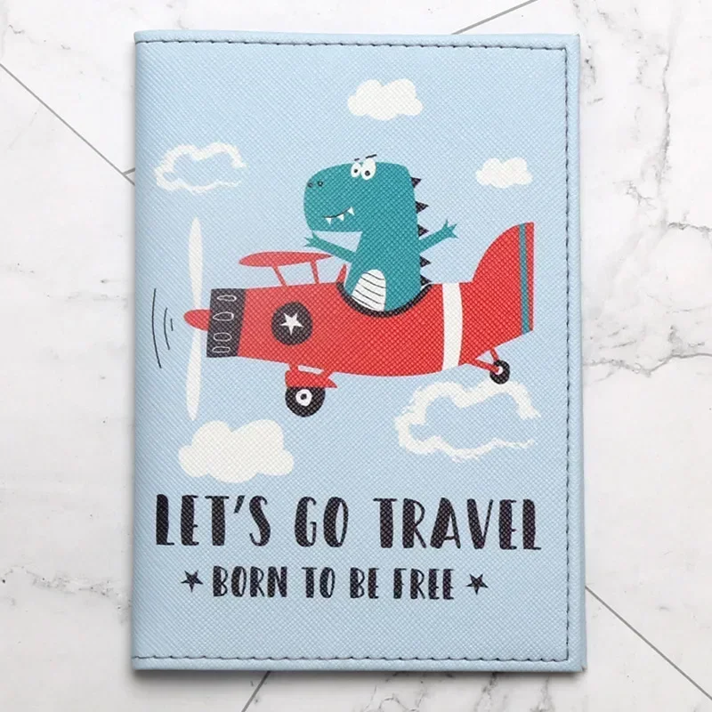 Funda para pasaporte con estampado de dinosaurio de dibujos animados para niños, porta pasaporte impermeable de cuero PU, tarjetero de identificación, accesorios de viaje