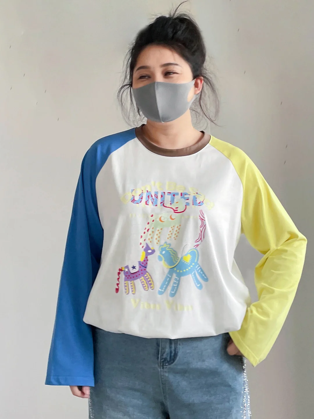 

plus Size Women's Long Sleeve T-Shirt Casual Style Loose Fit Belly Covering Base Layer Spring Cotton Top for plus Size