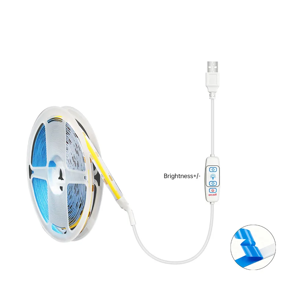 5V 3Key Dimmer COB Led Strip USB Dimmable Led Tape Adhesive 320 LEDs Flex Ribbon Lamp for Under Cabinet Kitchen TV Backlight