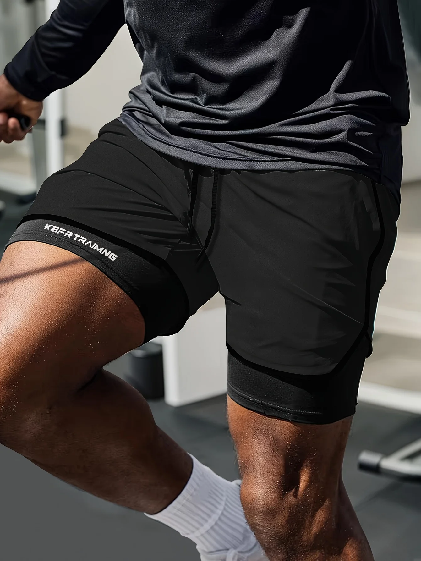 

Men's Double Layer Fitness Shorts Men Fitness Gym Training 2 in 1 Sports Shorts Sweatsuit Mens Clothing Pants Running Clothes