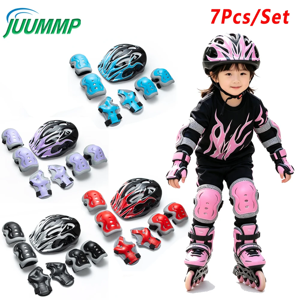 Kids Safety Helmet with Protective Gear Set 3-10 Years, Adjustable Skate Bike Helmet + Knee Elbow Wrist Pads for Scooter Skating