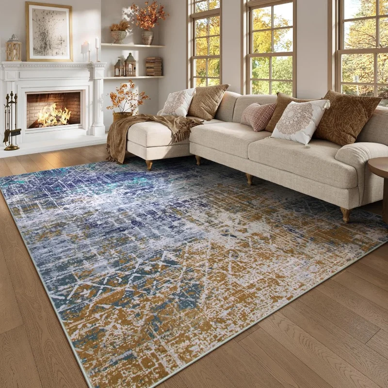 

Washable Living Room Area Rugs, Large Abstract Girls Dining Room Bedroom Rug Under Bed, Modern Geometric Throw Carpet for Playr