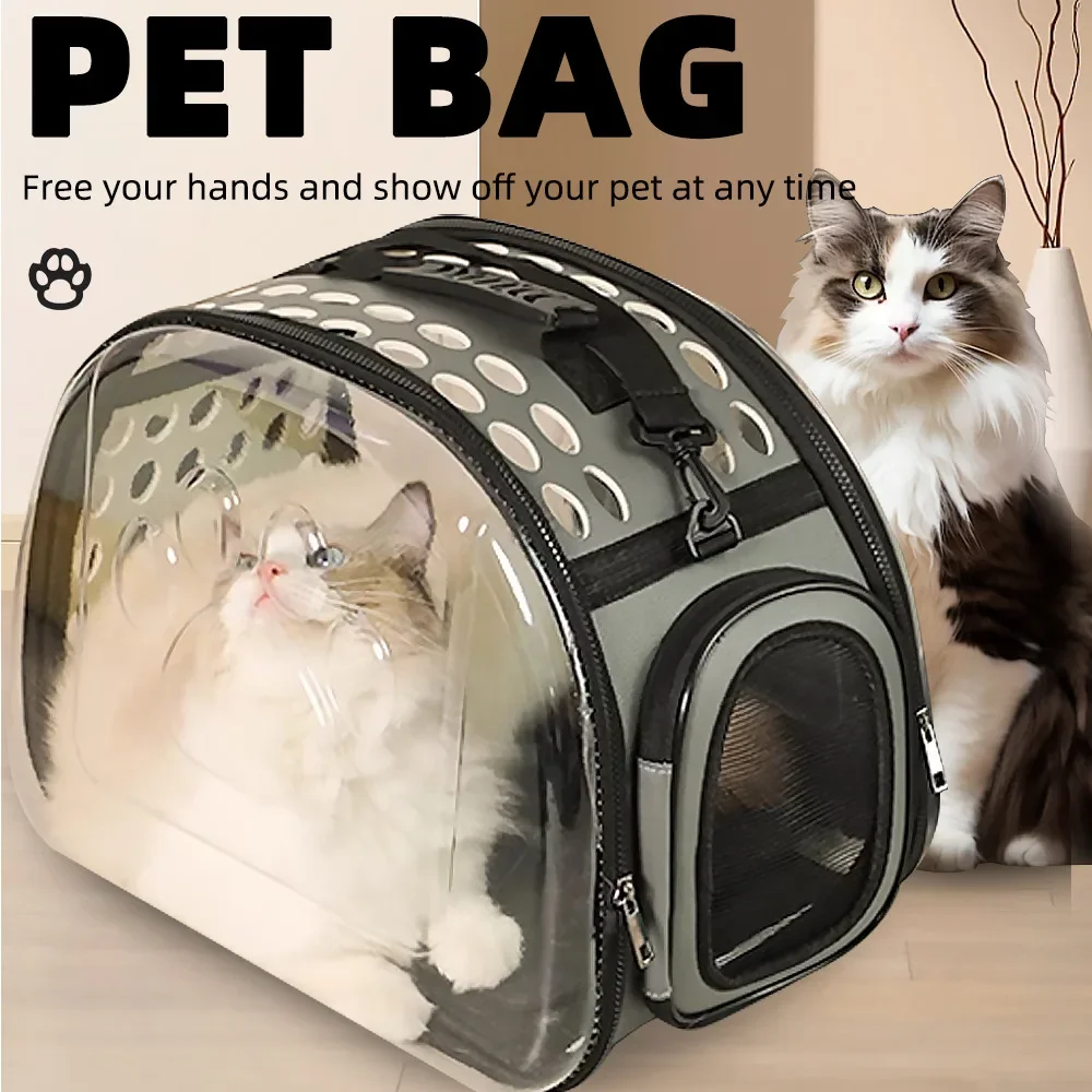 Foldable Pet Bag, Portable Hand-held Shoulder Bag, Breathable and Transparent Pet Backpack, Foldable Dog Car Bag for Storage