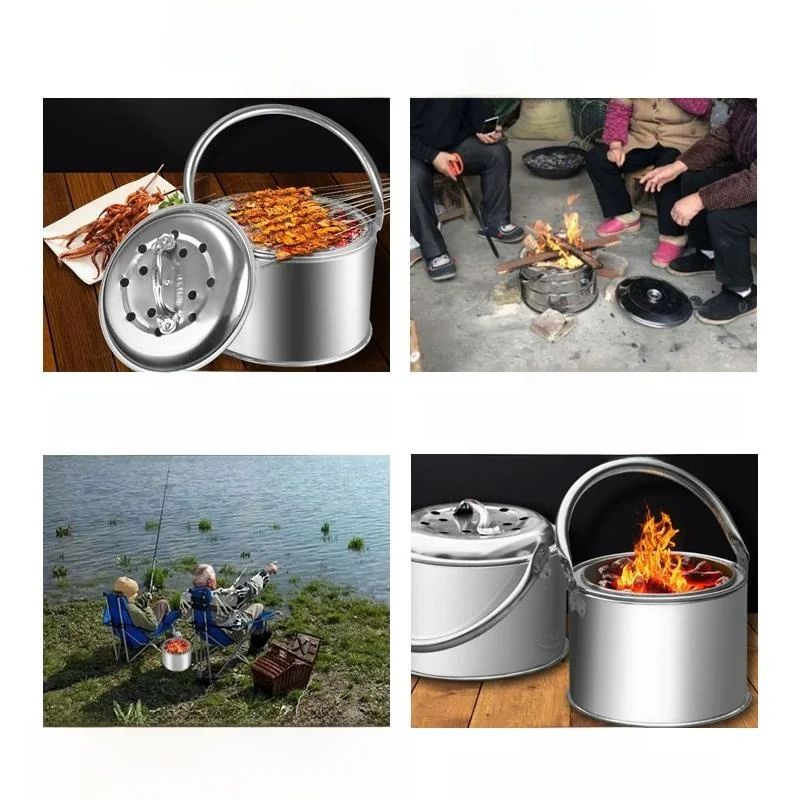 Portable Old Sle Charcoal ill Indoor Outdoor Cam Wood Burning Fire Pit Home Heating BBQ Oven Stainl Steel Construc...