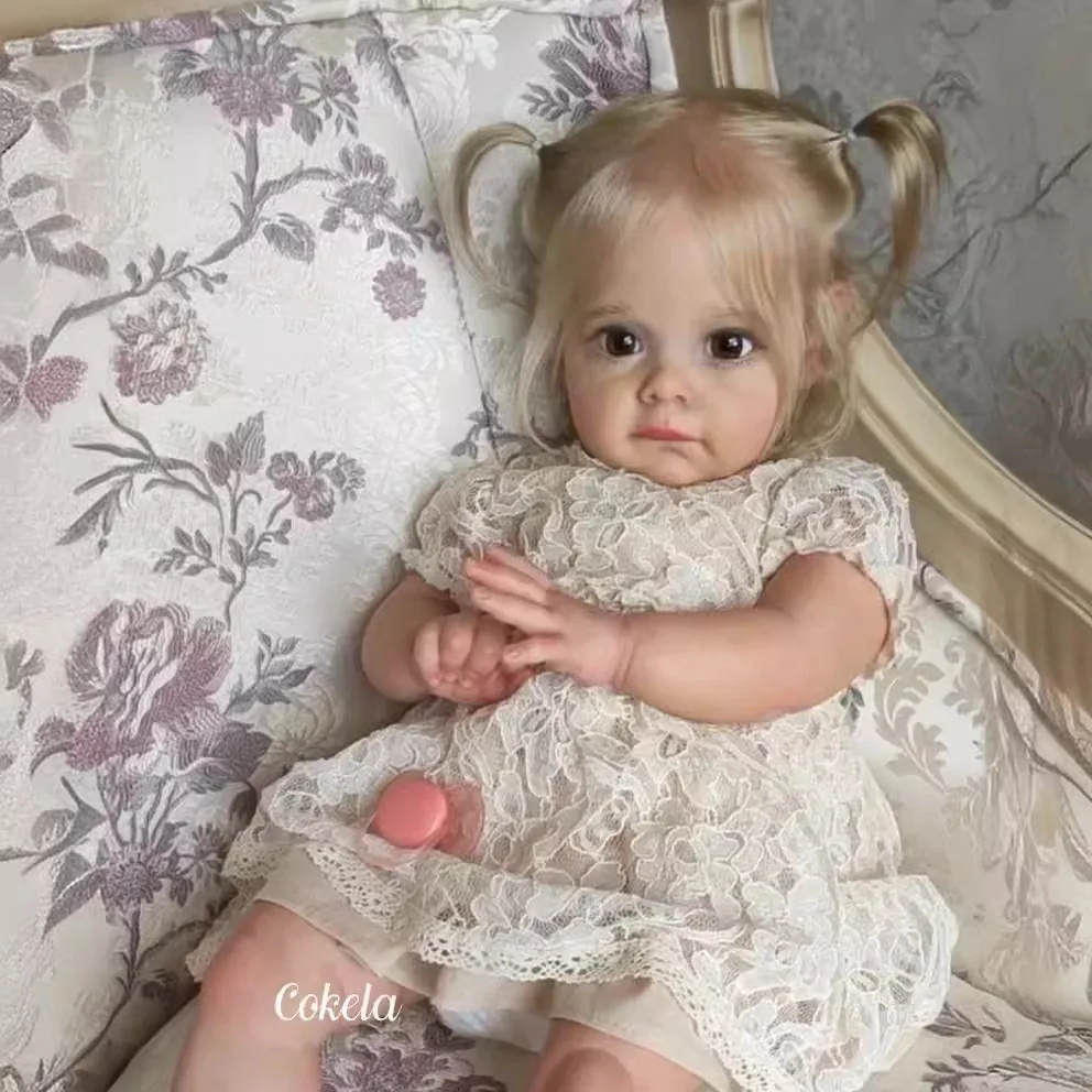 22-inch Vinyl Reborn Girl Doll | Best-Selling Edition, Golden Hair, White Princess Dress, Exquisite Eyes, Realistic Cute face