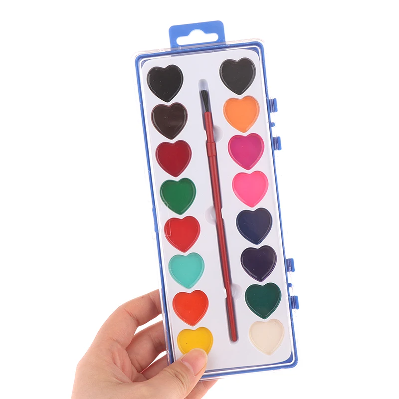 16 Color Valentine's Day Watercolor Paint Set Art Painting Palette Kit Unique Heart Design Crafts Painting Kits For Beginning