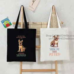 Cartoon Dogs Hand Bag Women Tote Canvas Bag The Only Thing Better Than Coffee Is My German Shepherd Print Shoulder Bag Handbag