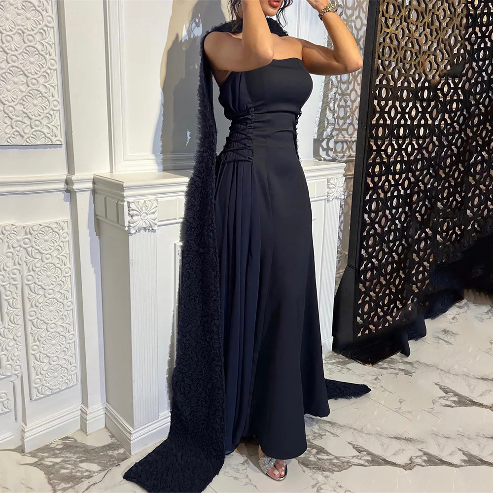 

Evening Dresses for Women Backless A-line Elegant Strapless Sleeveless Prom Gown Pleat Formal Party Dress فساتين سهرة فخمه