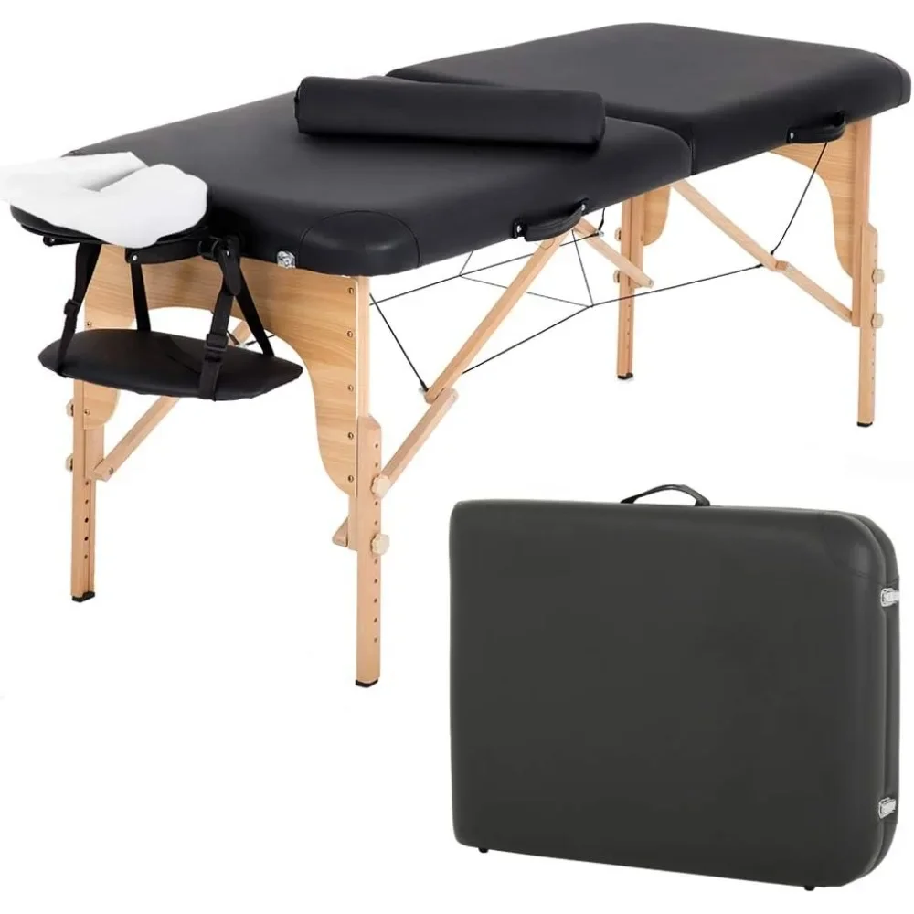 

Massage Bed Portable Massage Table 2 Fold Massage Bed Wide Lash Bed Height Adjustable Spa Table with Half Bolster Oxford Cloth