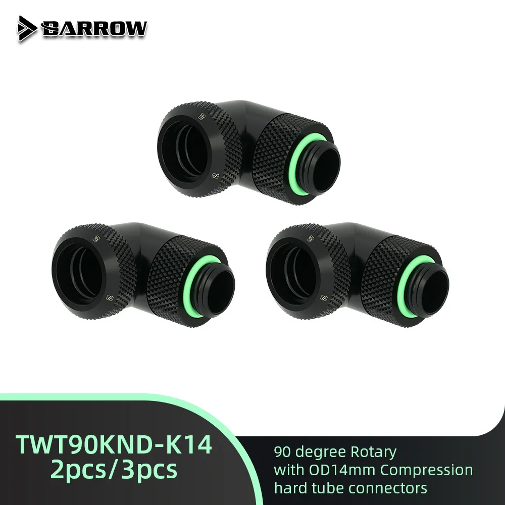 Barrow 2pcs/3pcs Water Cooling Fitting 90 Degree Rotary TWT90KND-K14 OD14mm Hard Tube Compressions for PC Gaming Fluid Loop