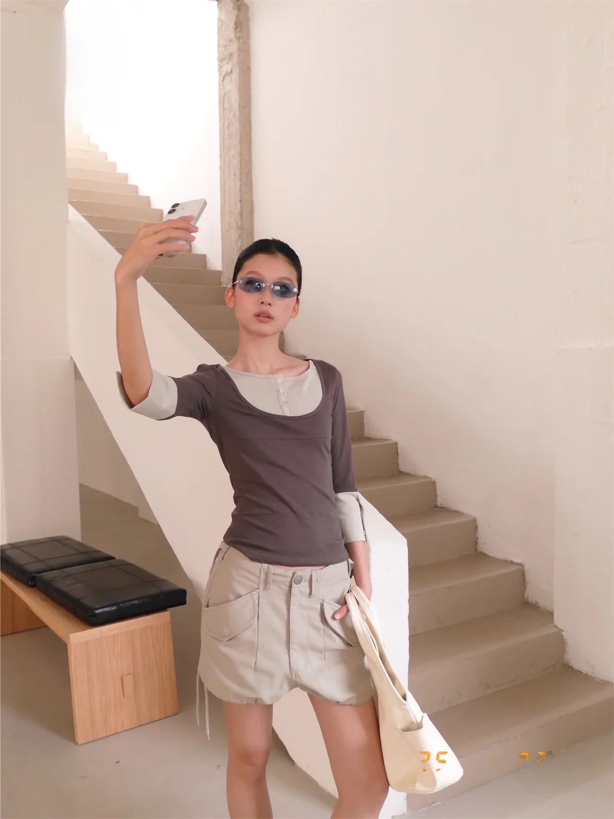 Sleep at 11 Korean Style Sp at 11 Early Feel Color Block Slim Fit mid Sleeve Seven Sleeve T Shirt Women Summer Top Skin Frien...