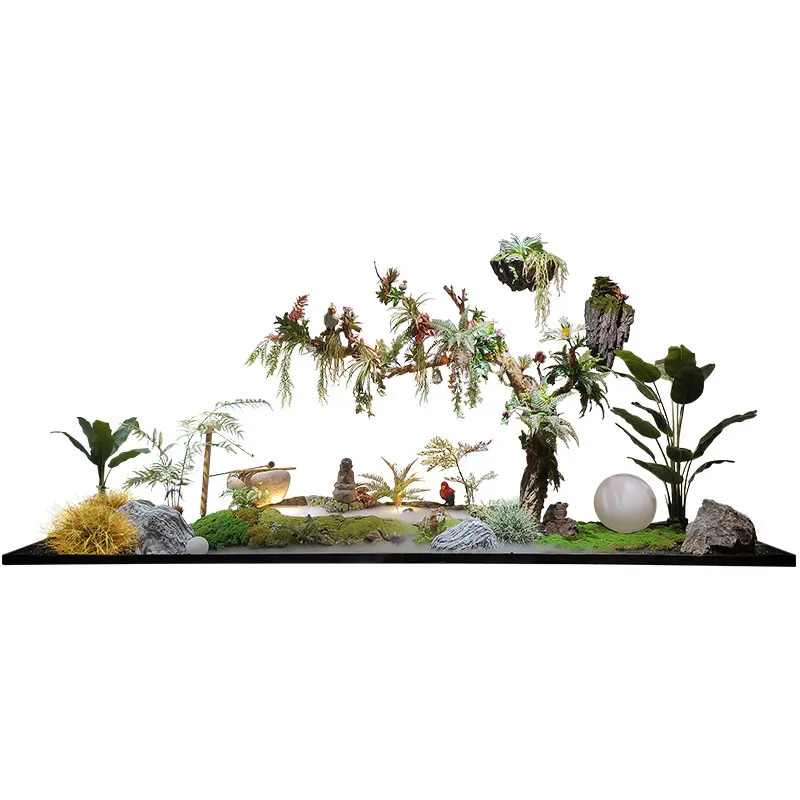 Window decoration, indoor greening, simulation rain landscape, rockery, fish pond, courtyard, plant and flowing water ornament s