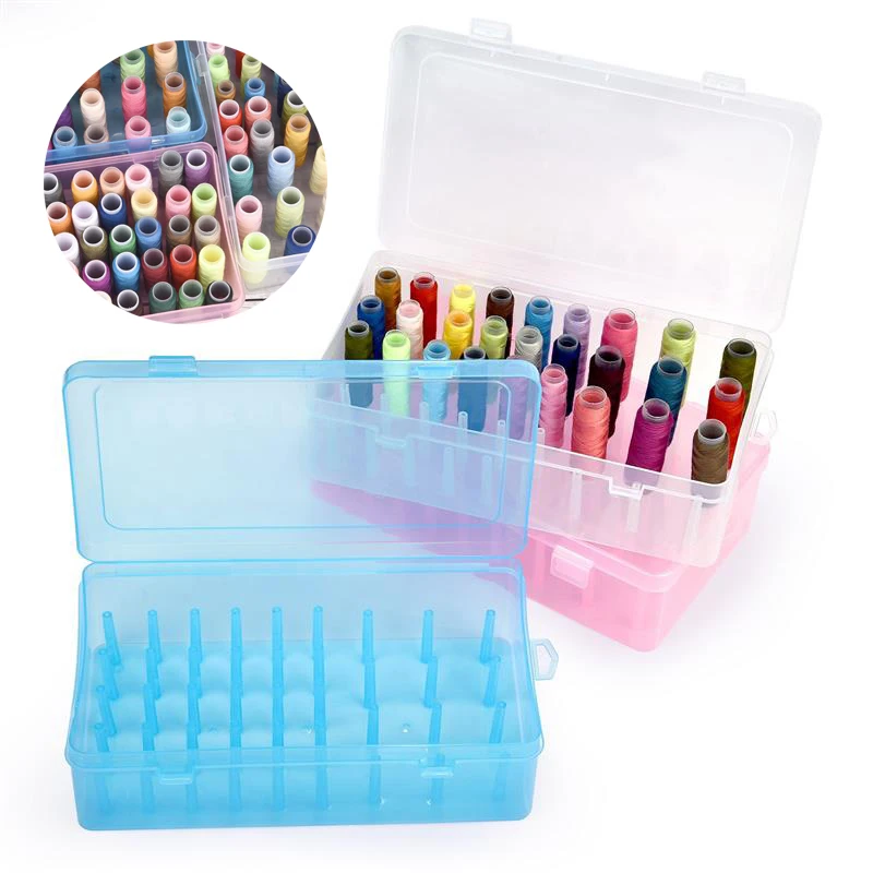 

1pc 42 Axis Tool Box, Plastic Transparent Thread Box Household Sewing Thread Storage Box Suitcase Container Craft Spool Storage