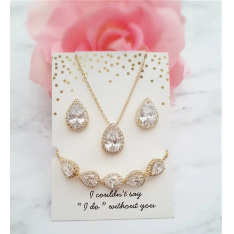 Custom Bridesmaid Jewelry Gift Rose Gold Set, Pear Earrings Necklace Bridesmaid Proposal Gift Set Wedding Party Gift I couldn't