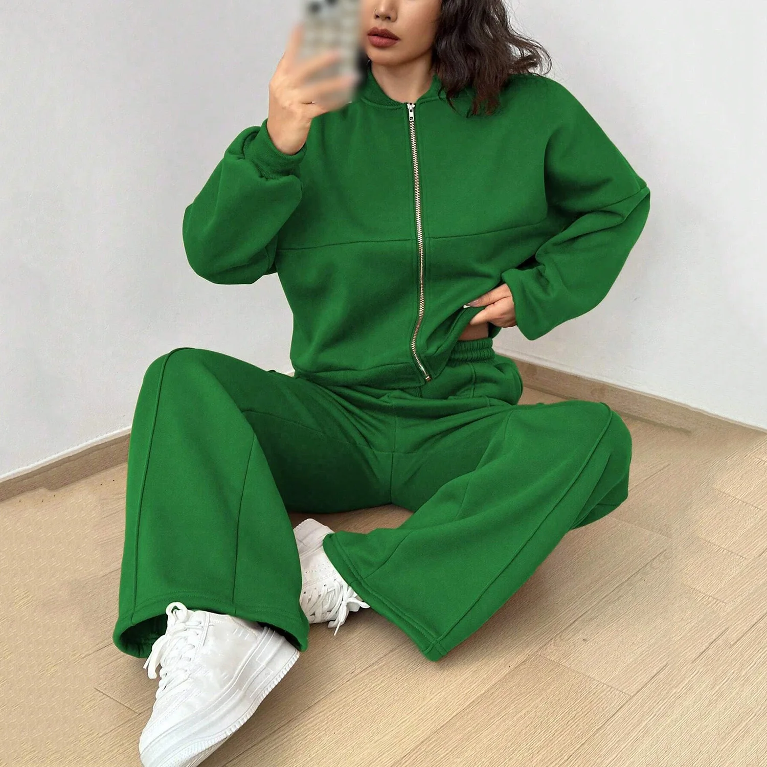 2026 New Spring Women's Zip Up Bomber Jacket and Drawstring Flared Pants Suit Fashion Casual Cozy Daily Sporty Simple Style Sets