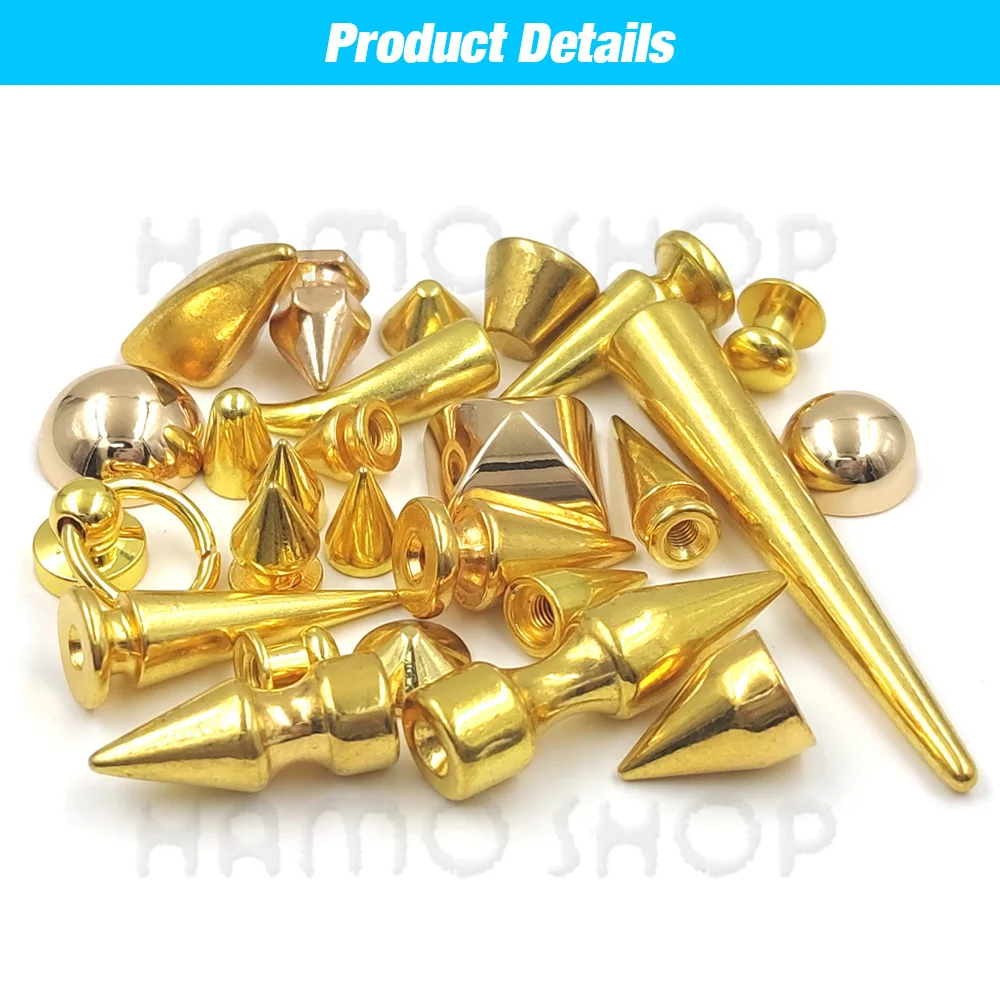 Gold Bullet Rivets For Clothes Thorns Patch To Shoes Punk Garment Leather Craft Studs and Spikes With Screws Multiple Size