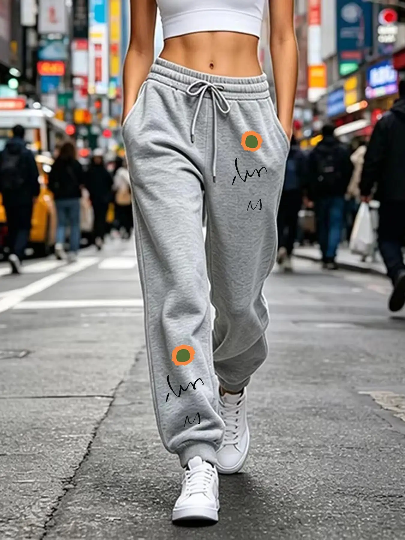 Sunflower Handwritten Script Print Women'S Sweatpants Autumn Fleece Jogging Pants Outdoor Streetwear Multicolor Casual Trousers