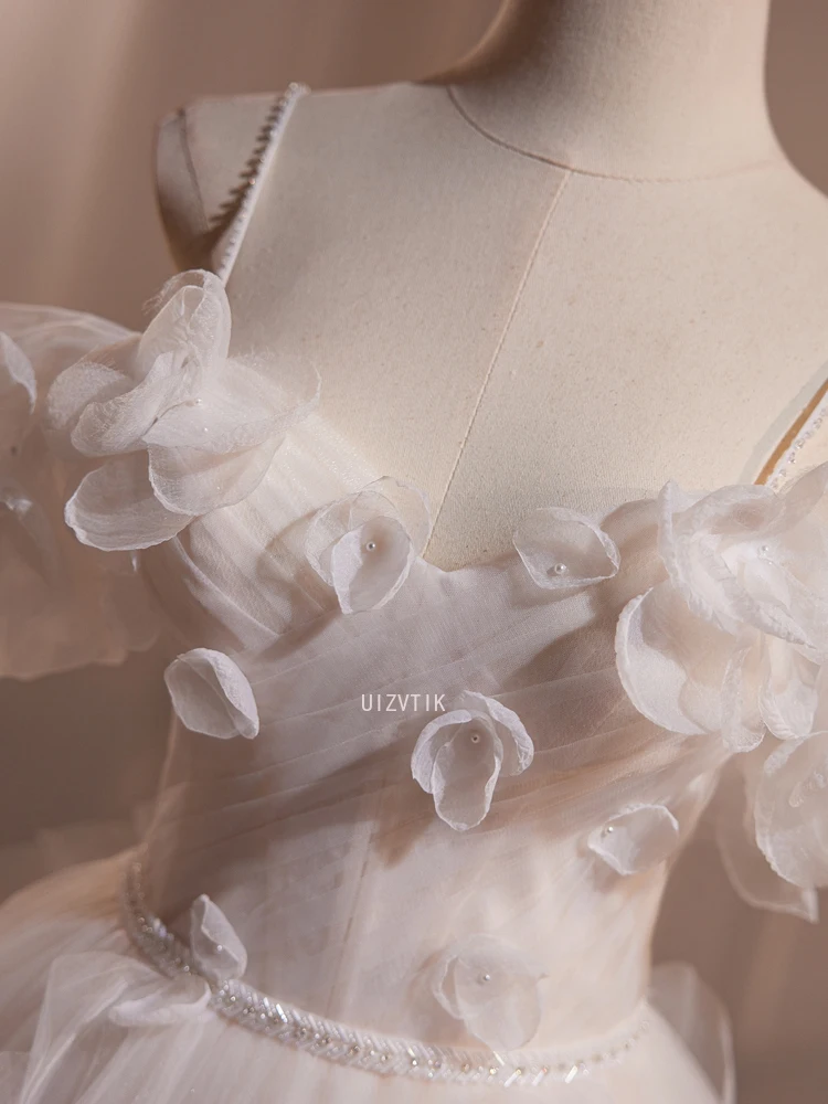 Vintage-Brautkleid mit Spaghettiträgern, elegantes Damen-Hochzeitskleid mit Applikationen, maßgeschneidertes romantisches bodenlanges Abschlussball-Abendkleid