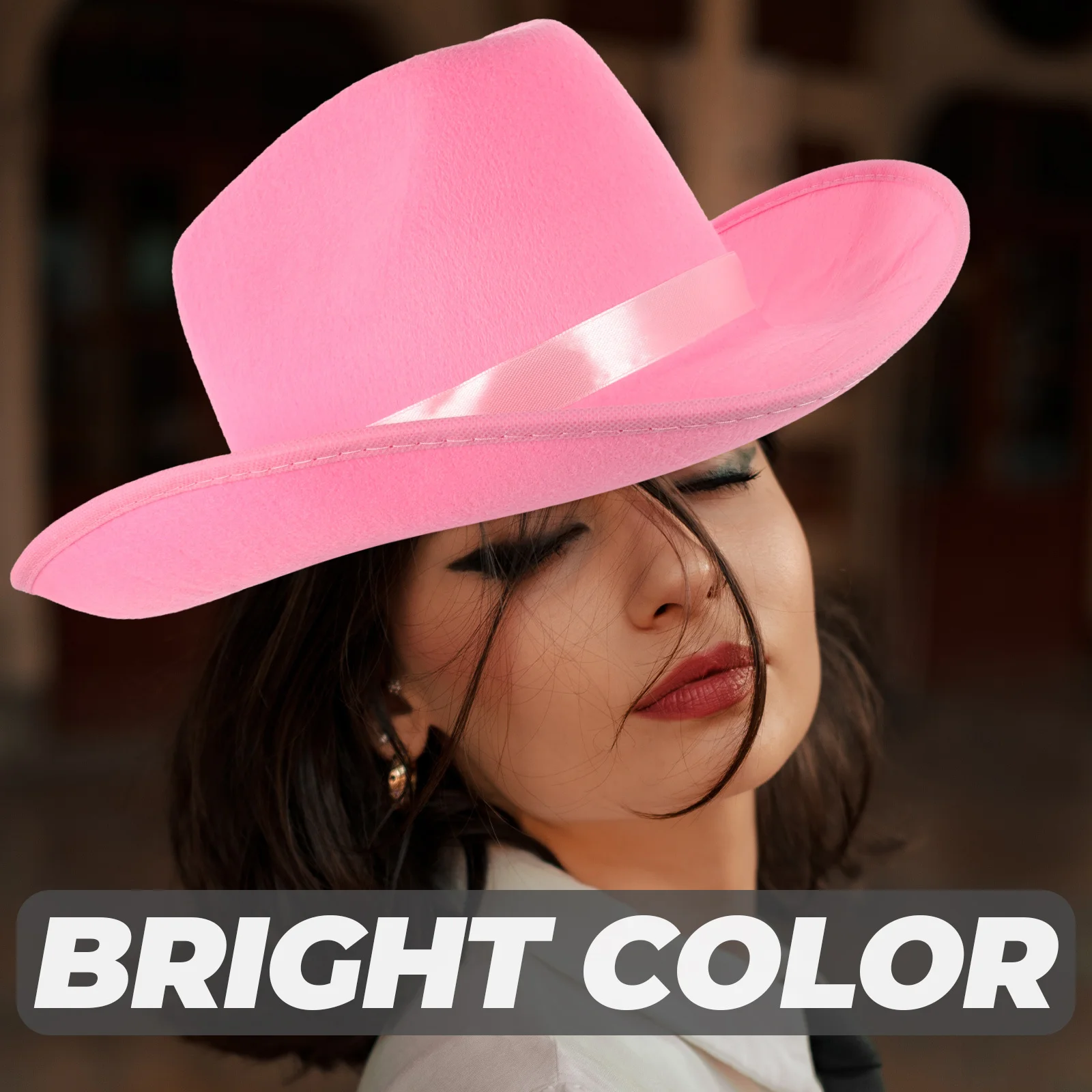 

Pink Western Cowboy Hat Felt Adjustable Tape Sun Block Cowgirl Party Costume Accessory Party Hat Decor Costume Accessories