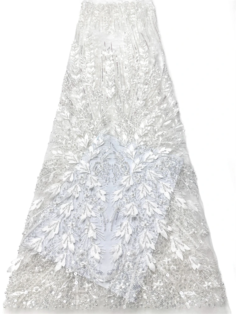 

African Lace Fabric Sequins Beaded Embroidery Groom Nigerian Bridal High Quality French Tulle Lace Fabric For Wedding