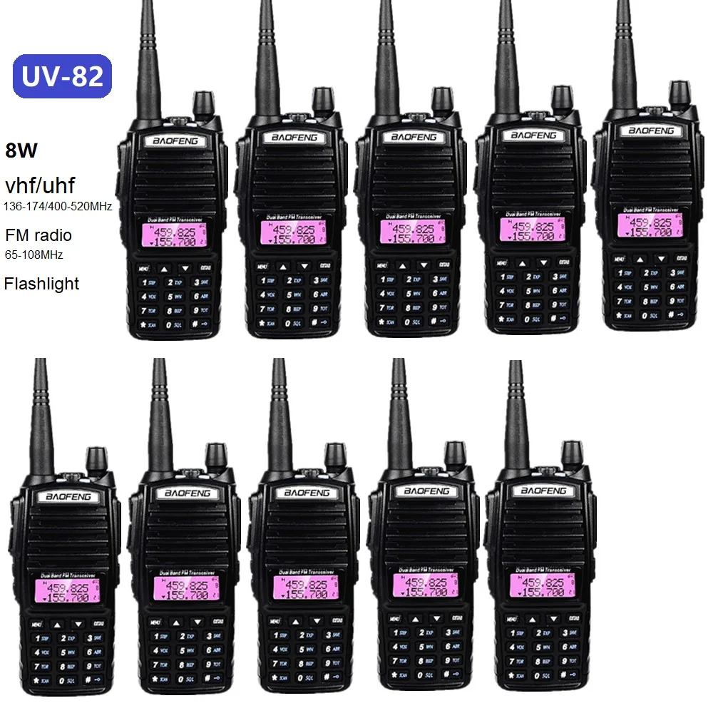 10pcs Baofeng uv82 Walkie Talkie 8W Transceiver Radio Scanner VHF UHF Dual Band CB Ham Radio Station uv 82 UV-82 for Hunting