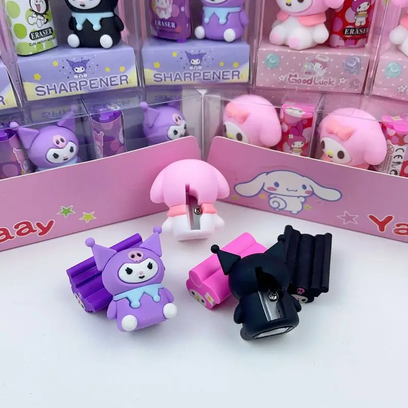 24pcs Sanrio Eraser Pencil Sharpeners Kuromi My Melody Silica Gel Sharpener Student Stationery Kids School Supplies Wholesale