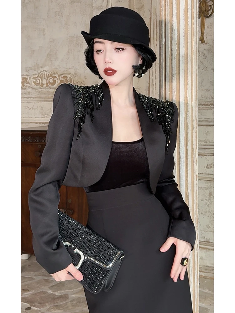 

Женский укороченный пиджак Barotta Gem Tassel: Элегантный, изысканный, премиум-класса, весенняя мода, оригинальный дизайн, полиэстер