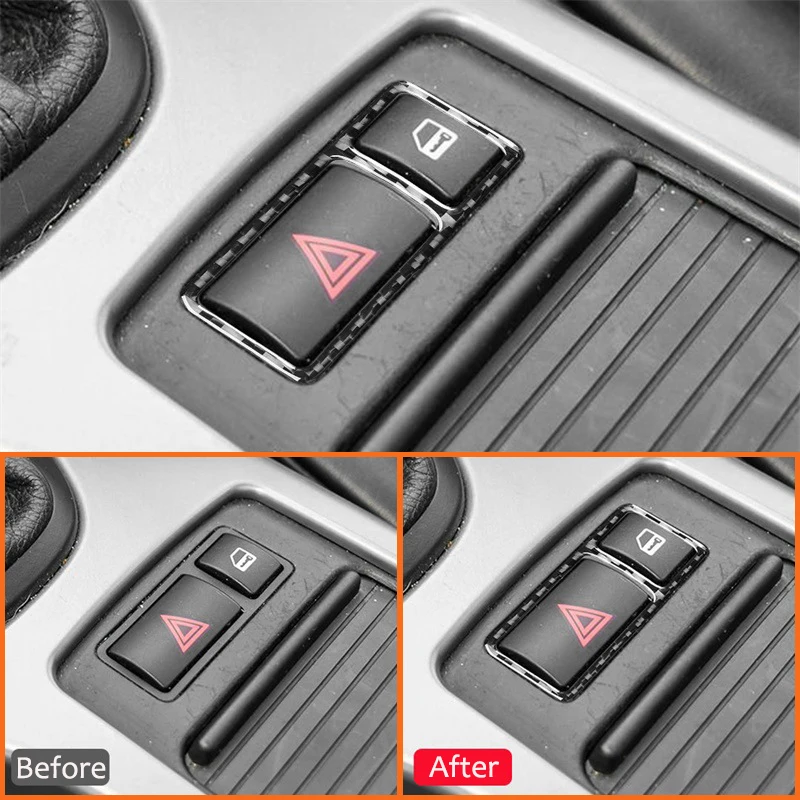 For BMW X5 E53 2000-2006 Carbon Fiber Car Accessories Emergency Warning Light Switch Panel Frame Trim Cover Decoration Sticker