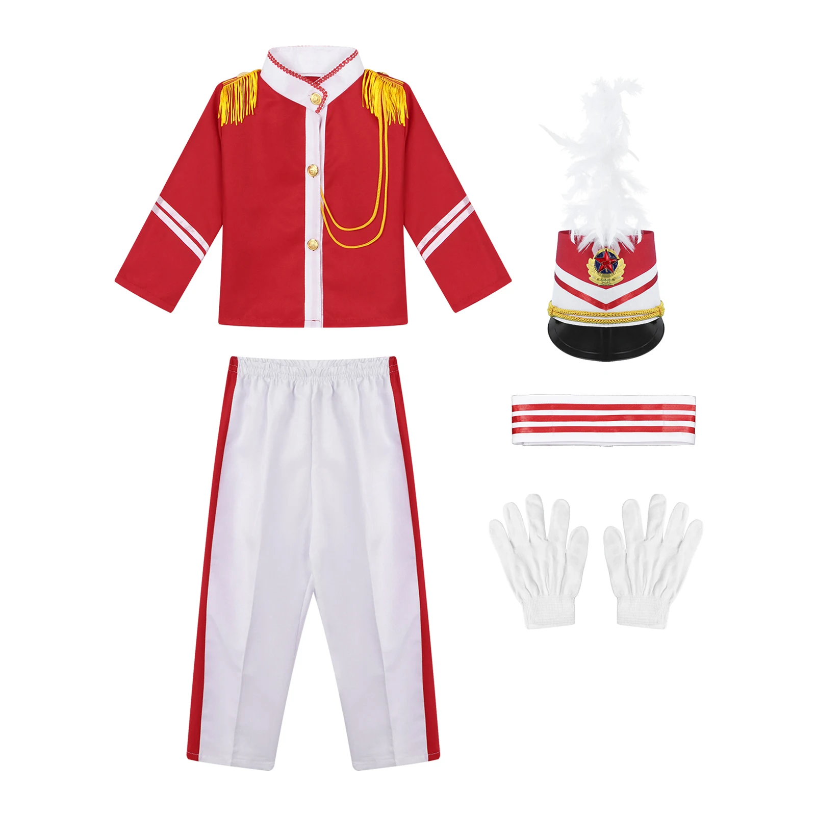 Kinder Jungen Trommel Trompete Team Kostüm Ehrengarde Uniform Performance-Set für Halloween Cosplay Party Dress Up Marching Band Anzug